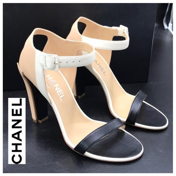 CHANEL Shoes - CHANEL Noir/Beige/Blanc Sandales EU 38.5 US 8